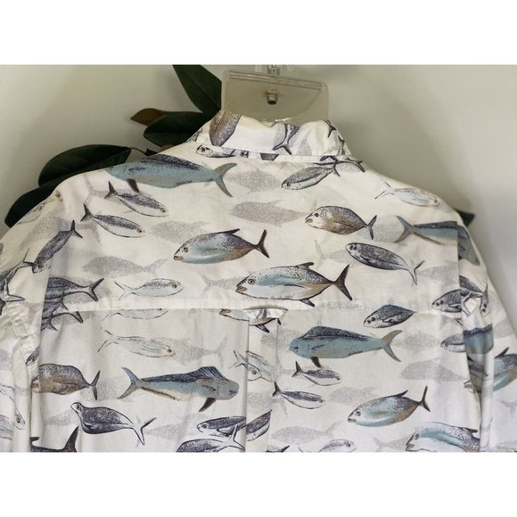 Columbia Men's Fish Print Button Up Shirt XL Vintage Pocket Logo 100% Cotton EUC - Picture 10 of 16
